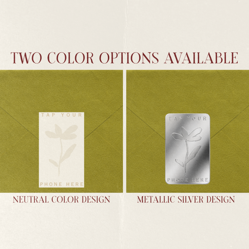 Pack of neutral NFC RSVP stickers for wedding stationery, ready to program with a wedding website or RSVP URL